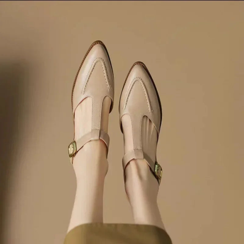 Elegant Women's Pointed Toe Flat Shoes with Buckle Strap