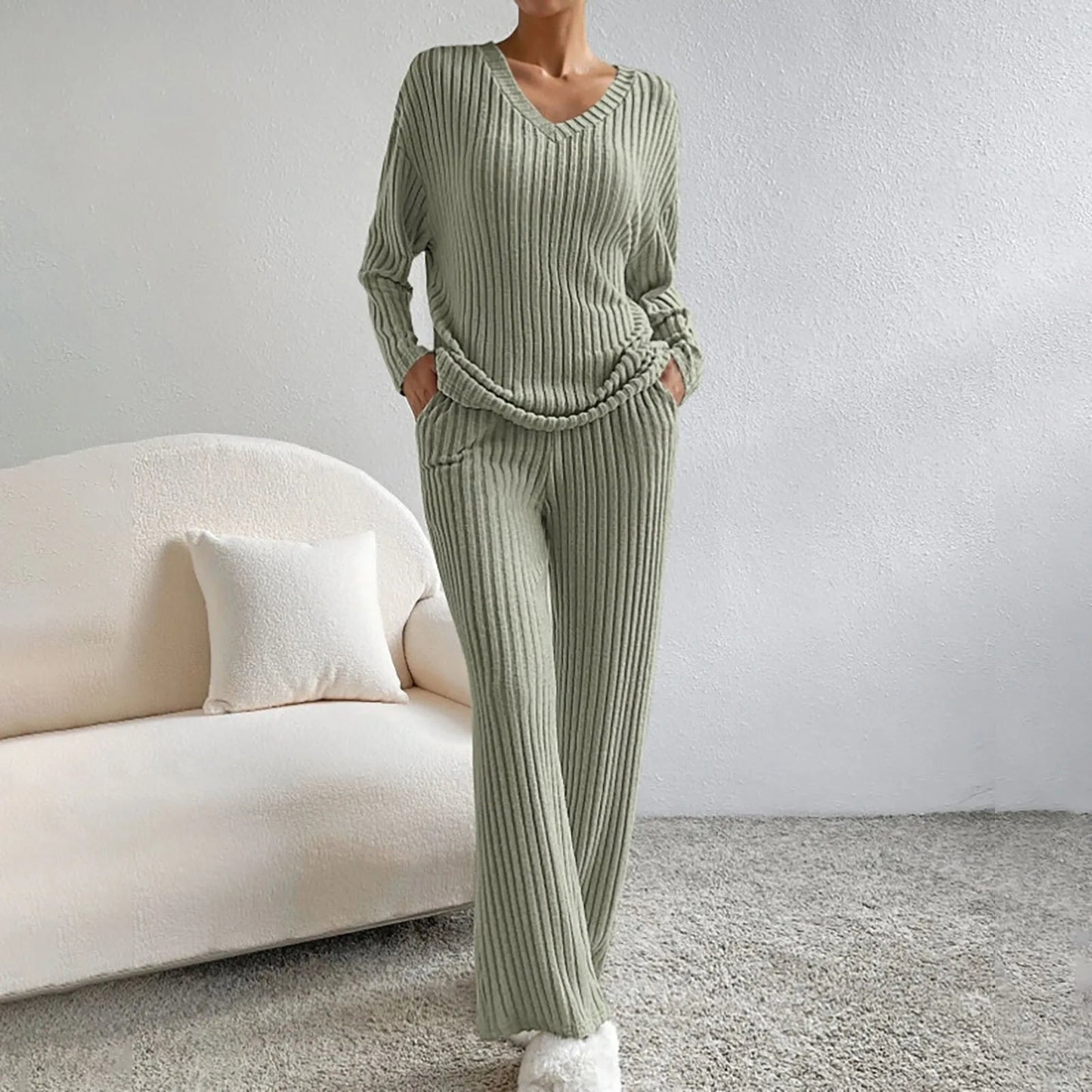 Women's V-Neck Knit Two-Piece Set