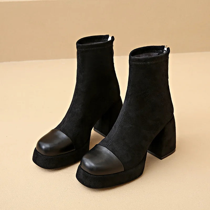 Women's Boots Back Zip Rounded Toe