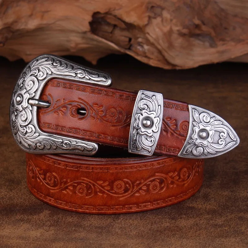 Rugged Brown Leather Western Belt