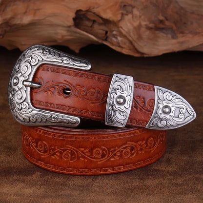 Rugged Brown Leather Western Belt