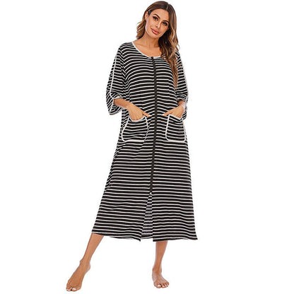 Women's Hooded Fleece Nightdress Zip-Up