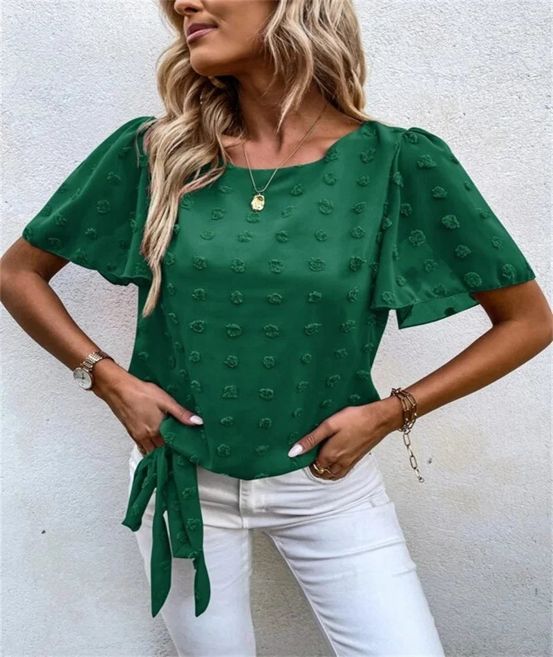 Women's Textured Blouse Flutter Sleeve