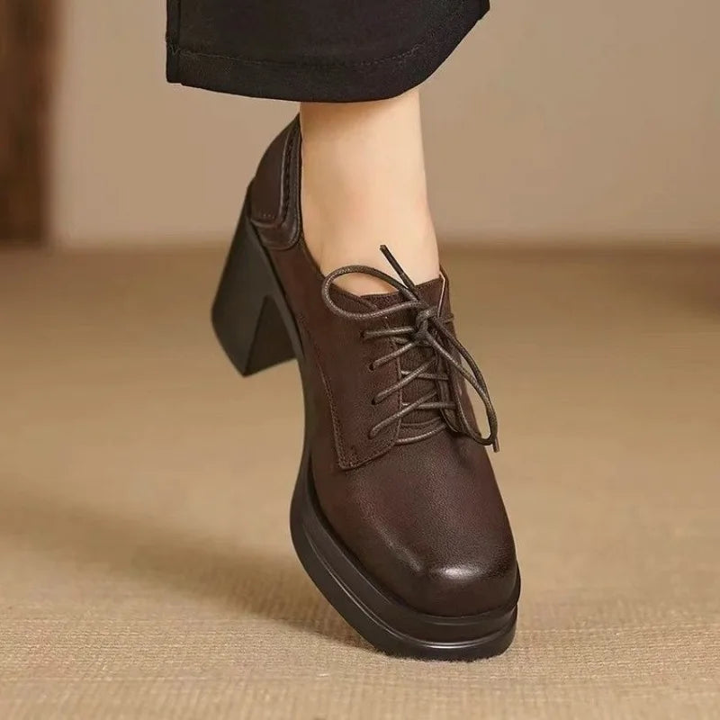 Elegant Lace Up Chunky Heel Ankle Boots