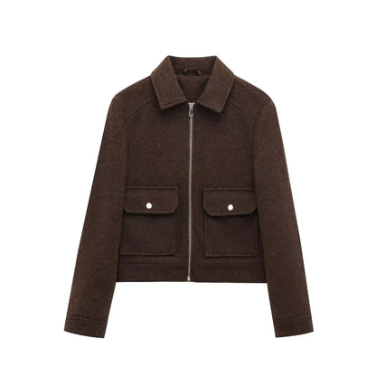 Women's Bomber Jacket Zip Front Cotton Black