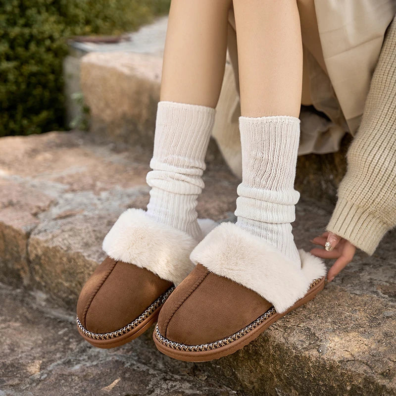 Women's Plush Slippers Soft Fur Lining Warm Beige - VibreMode