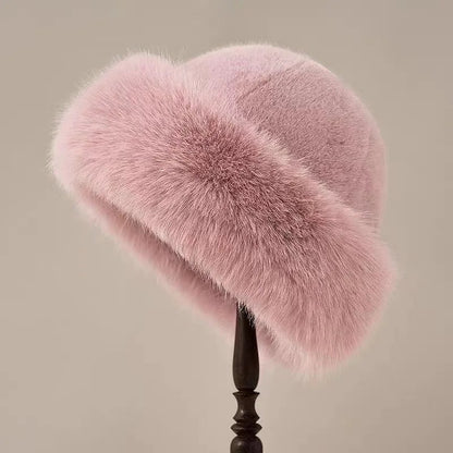 Women's Furry Bucket Hat Cozy Winter Beige - VibreMode
