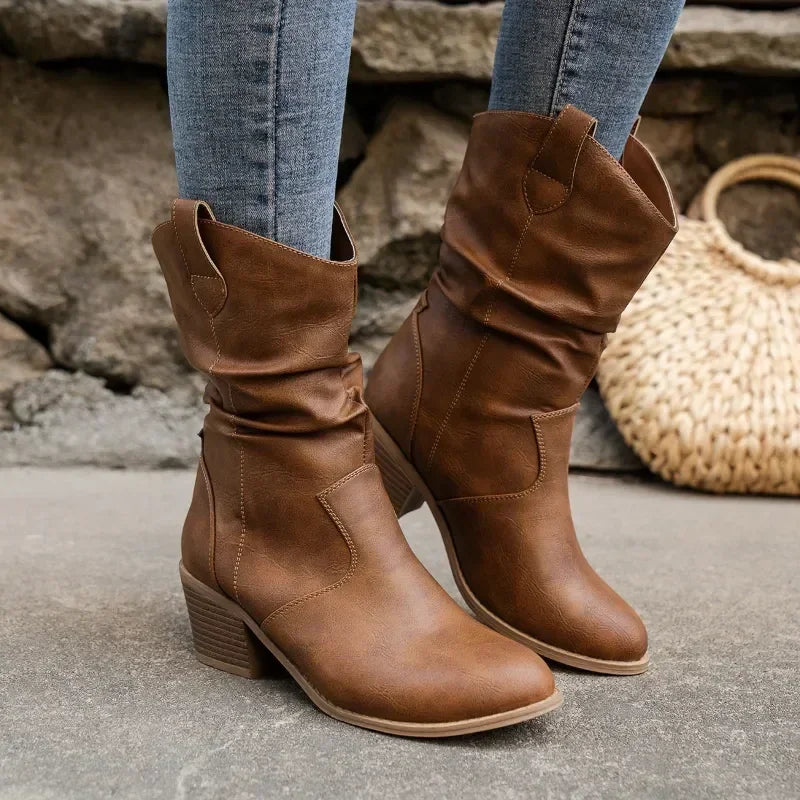 Rugged Brown Cowboy Mid-Calf Boots