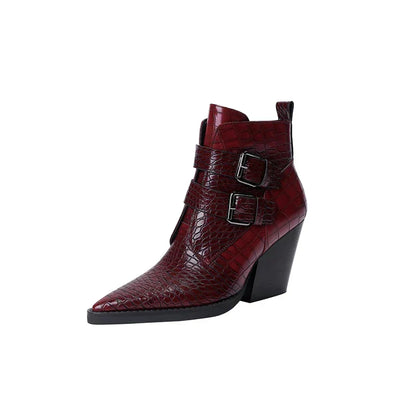 Women's Pointed Toe Boots Buckle Strap Detail - VibreMode