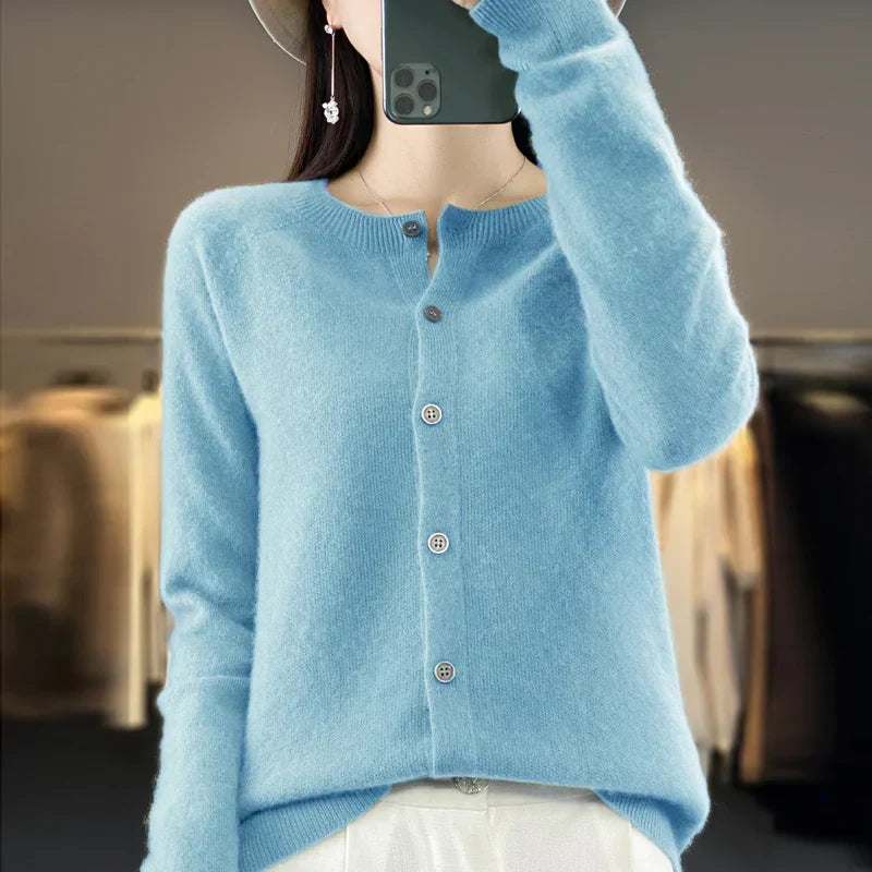 Women's Crewneck Cardigan Button-Up Style
