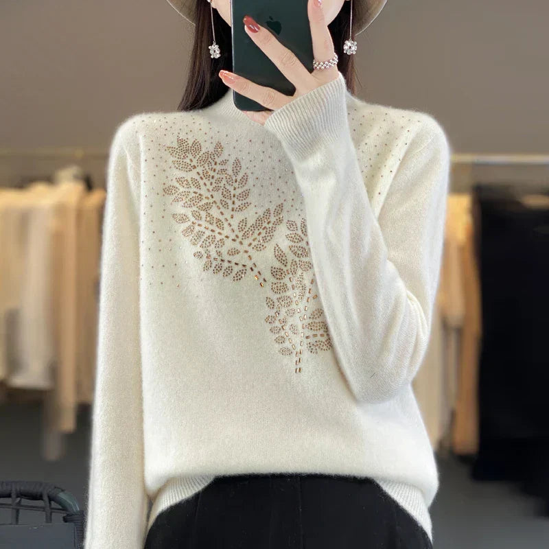 Women's Beaded Sweater Floral Embellishment