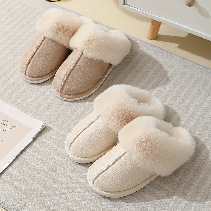 Women's Plush Indoor Slippers Soft Lining Warm Beige