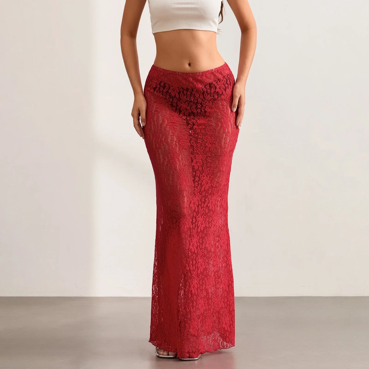 Women's Sheer Lace See Through Skirt