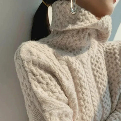 Aveline Women's Braided Turtleneck Sweater - VibreMode