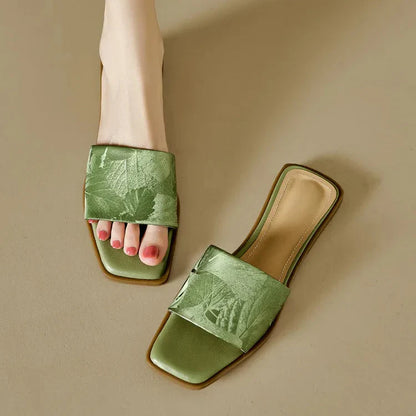 Women's Floral Sandals Square Toe Embossed Brown
