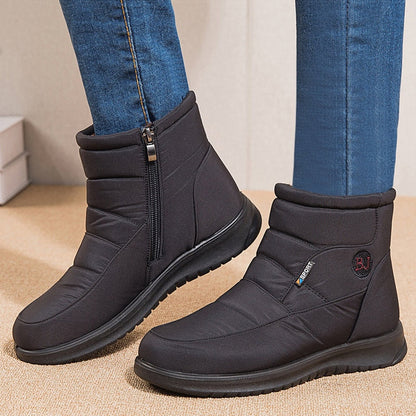 Women's Quilted Ankle Boots Fur Lining Non-Slip Sole Black