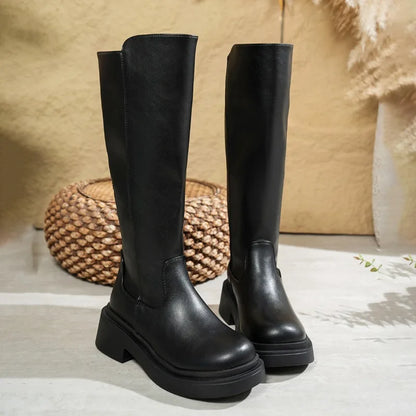 Elegant High Heel Leather Boots for Women