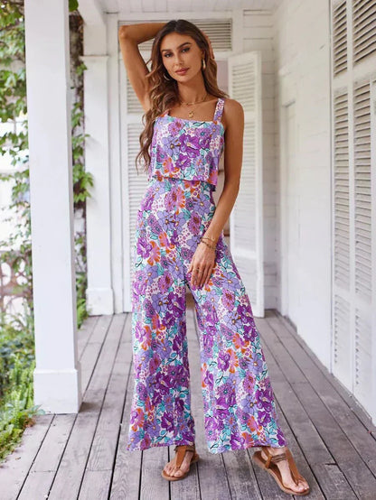 Women's Summer Floral Wide Leg Romper