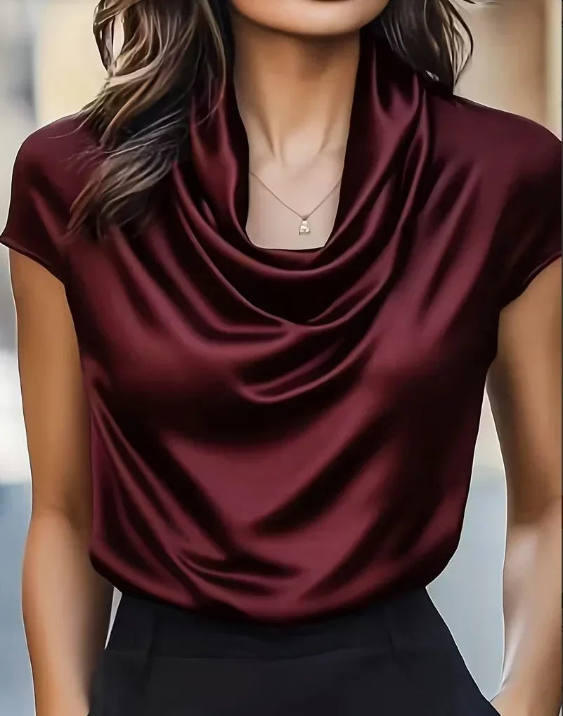 Women's Satin Cowl Neck Shirt