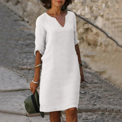 Women's V-Neck Mini Dress 3/4 Sleeves