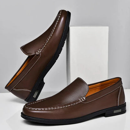 Barry Men's Slip-On Loafers Comfortable Leather Brown
