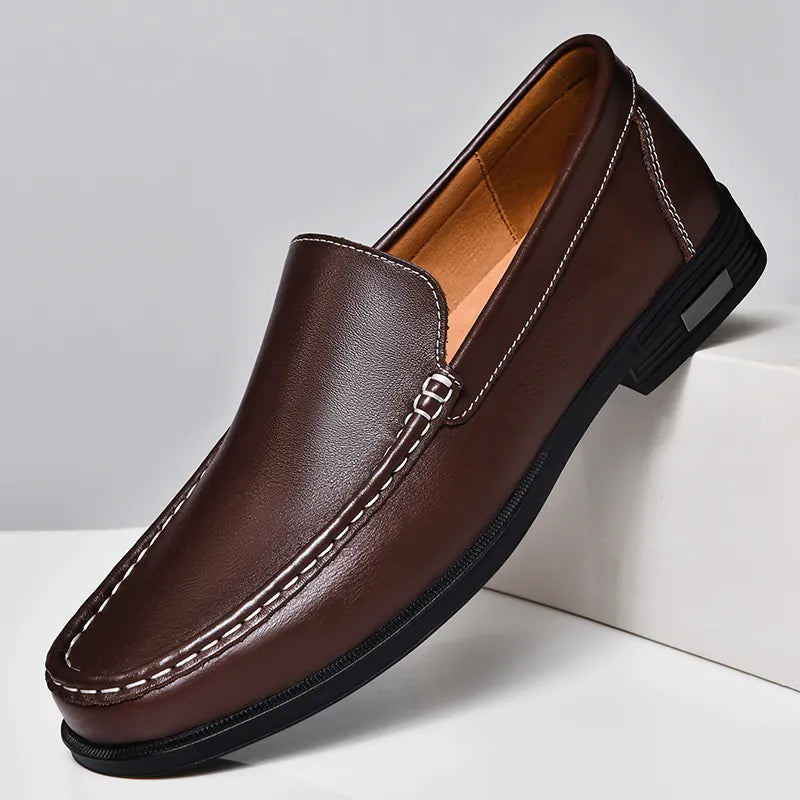 Barry Men's Slip-On Loafers Comfortable Leather Brown