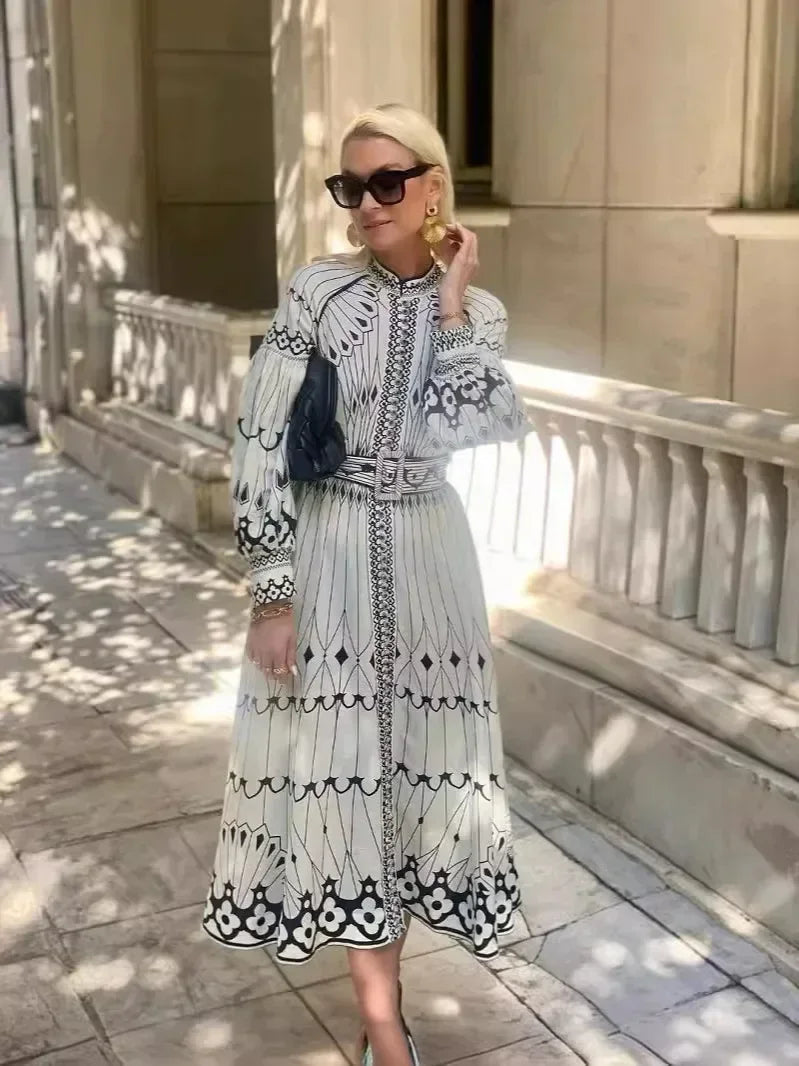 Women's A-Line Printed Dress Tummy Control Flowy Cocktail