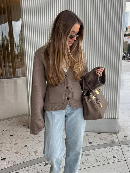 Women's V-Neck Cardigan Sweater Cozy Knit