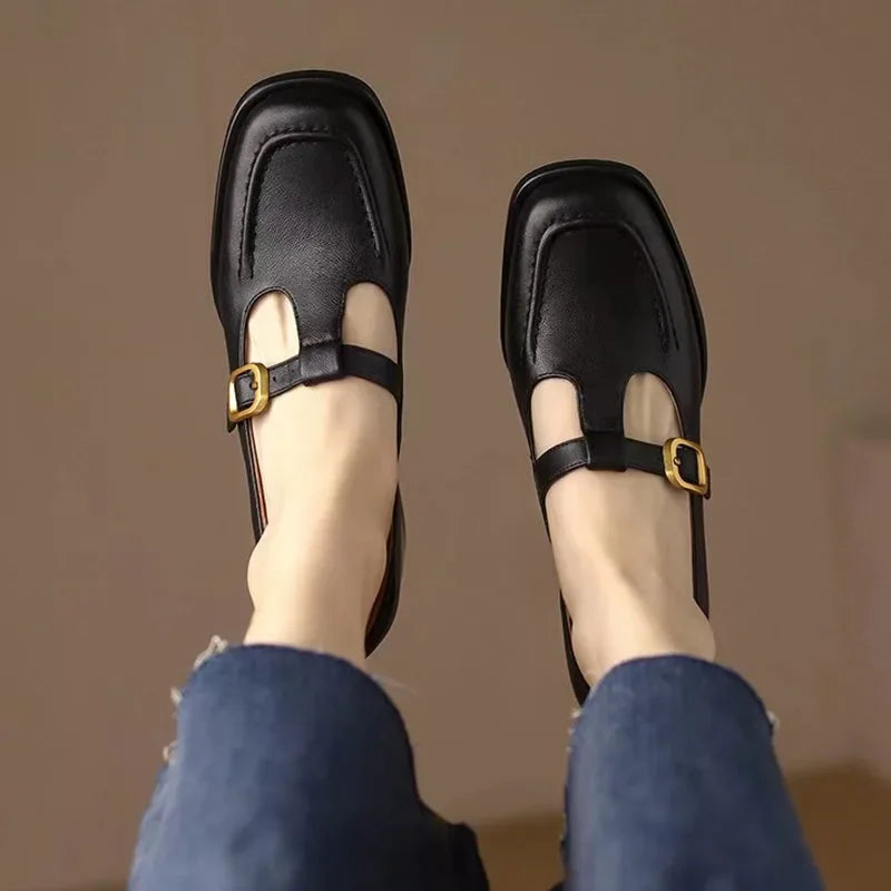 Women's T-Strap Mary Jane Shoes Low Block Heel