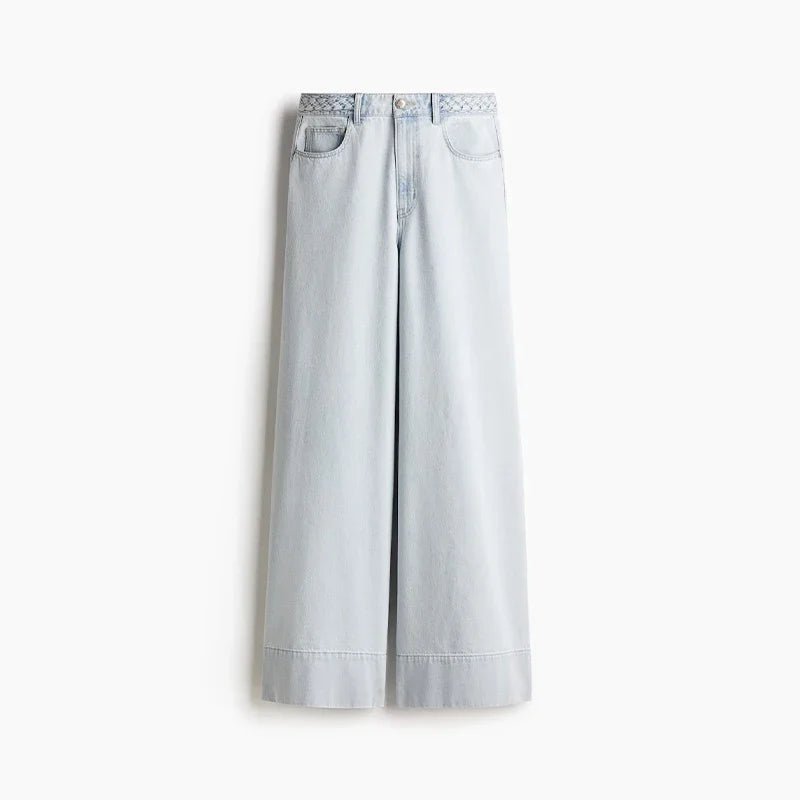Women's Wide Leg Denim Trousers Braided Twist Blue