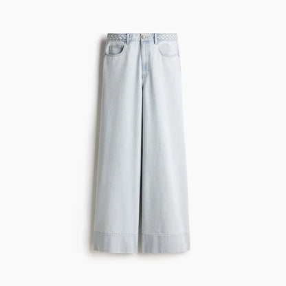 Women's Wide Leg Denim Trousers Braided Twist Blue