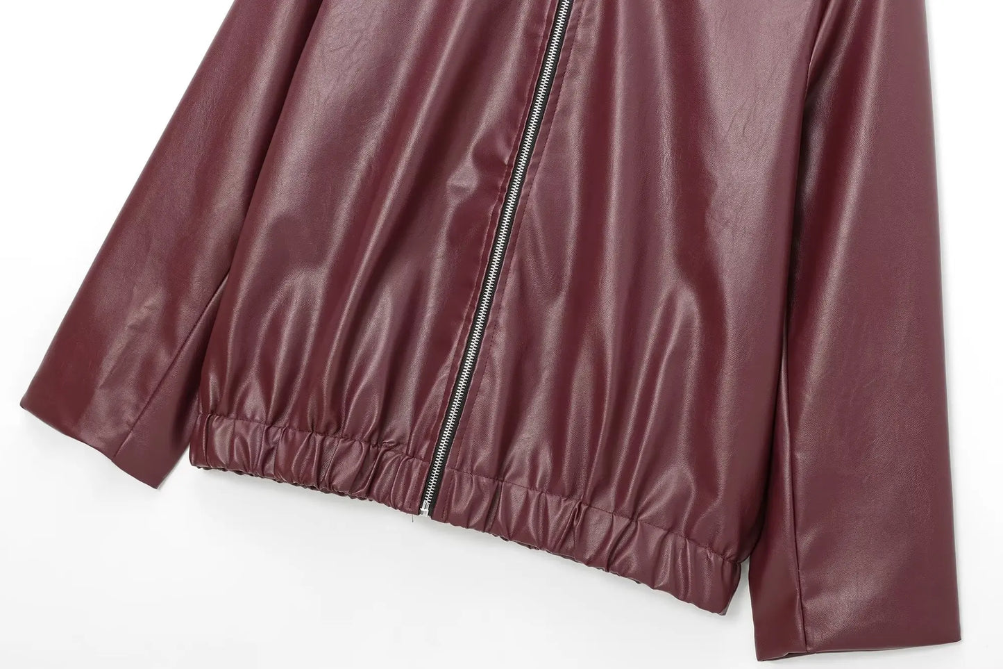 Women's Leather Jacket Zipper Front Classic Lapel Collar