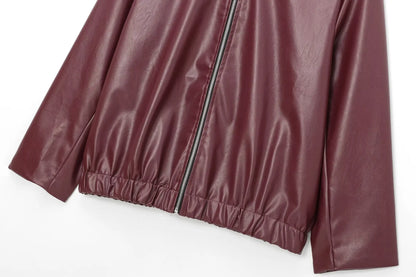 Women's Leather Jacket Zipper Front Classic Lapel Collar
