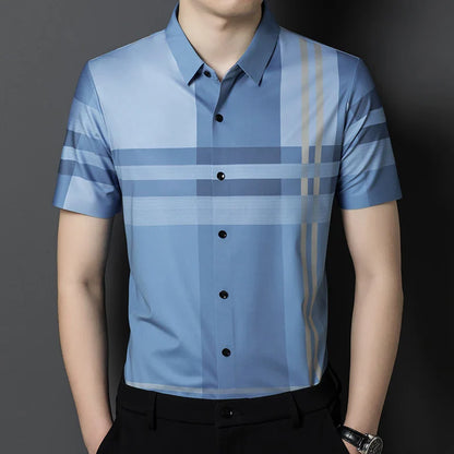 Classic Striped Short Sleeve Shirt - VibreMode