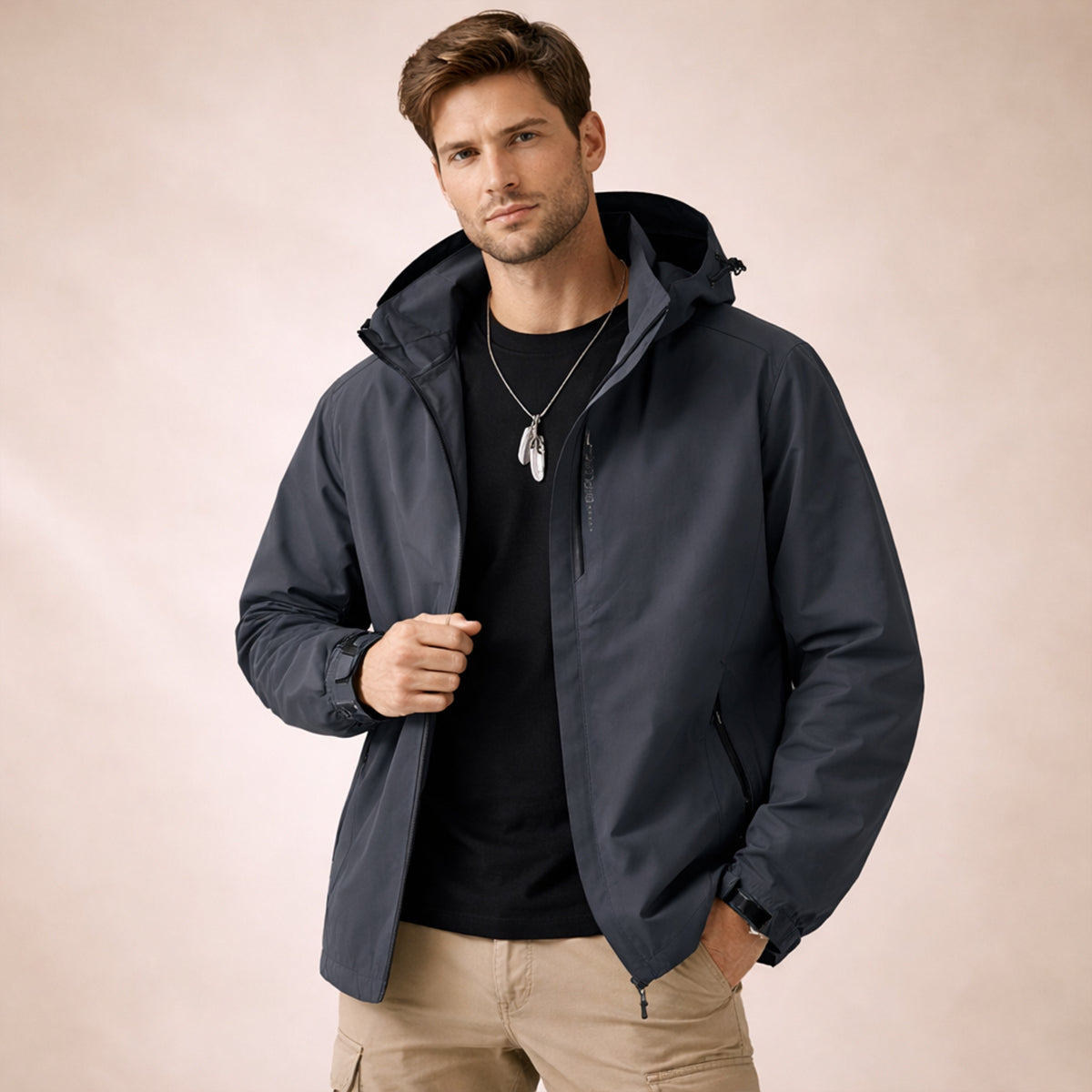 Waterproof Softshell Rain Jacket Windproof Hooded Outdoor Hiking Coat