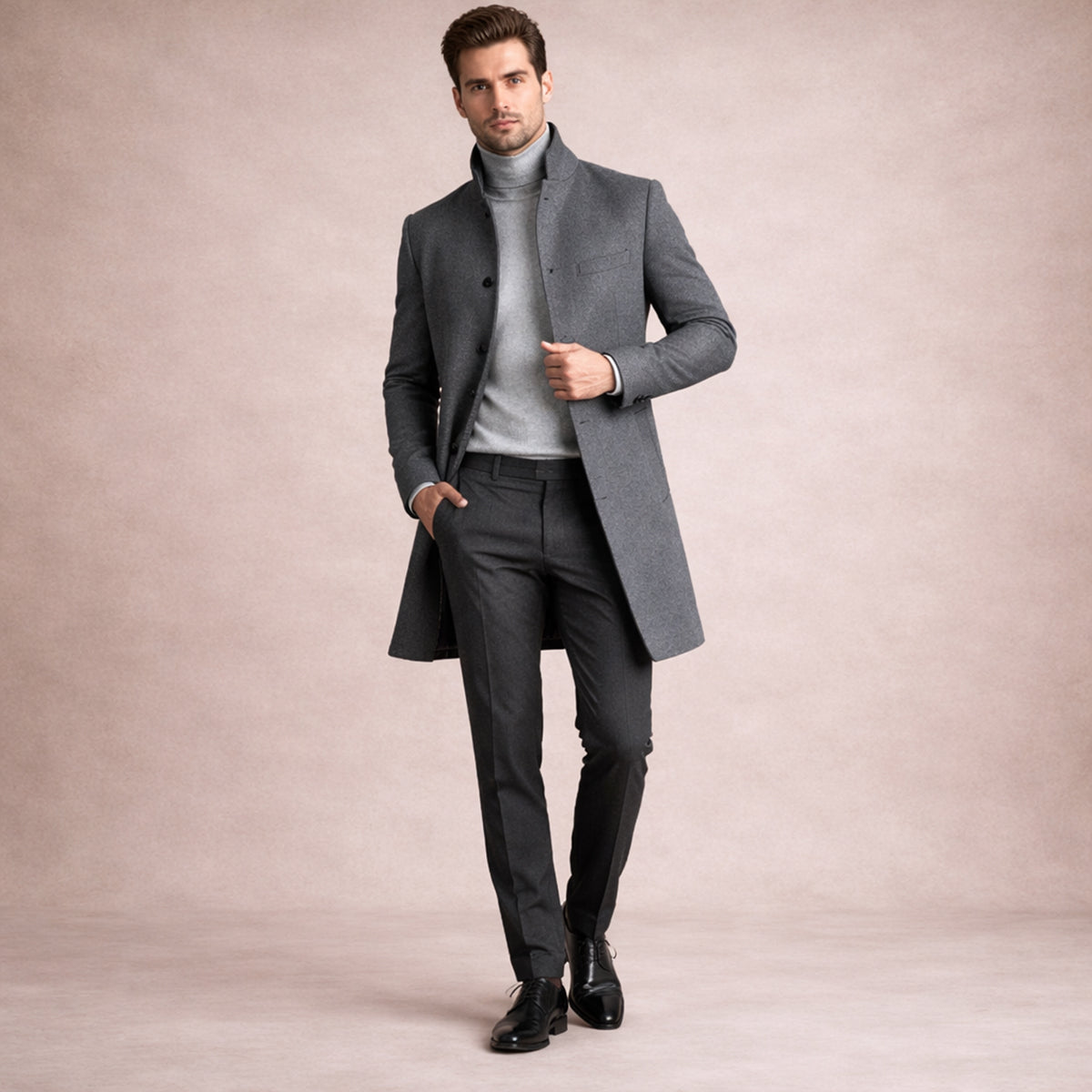 Men's Wool Blend Single Breasted Trench Coat