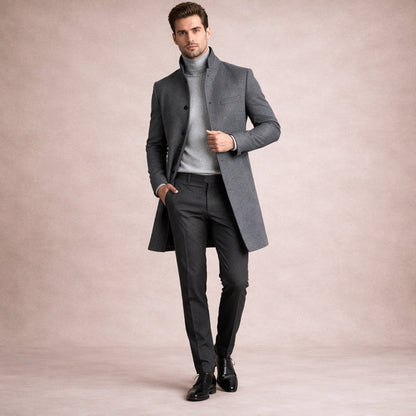 Men's Wool Blend Single Breasted Trench Coat