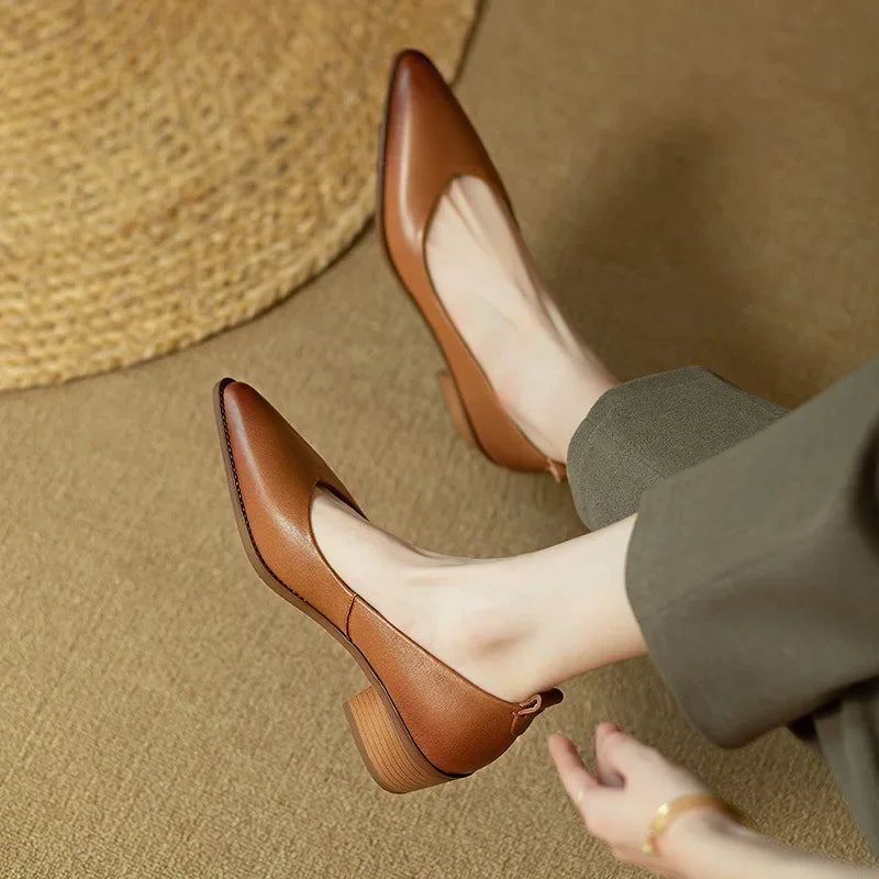 Women's Block Heel Pumps Pointed Toe Slip On Shoes