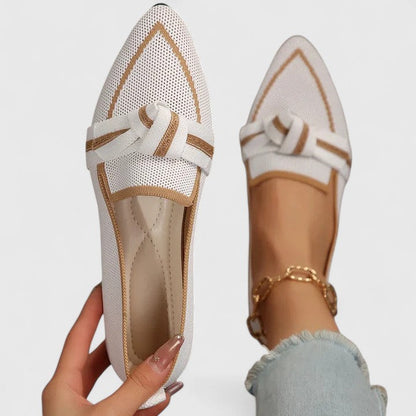 Elegant Women's Pointed Toe Slip On Loafers with Bow Detail