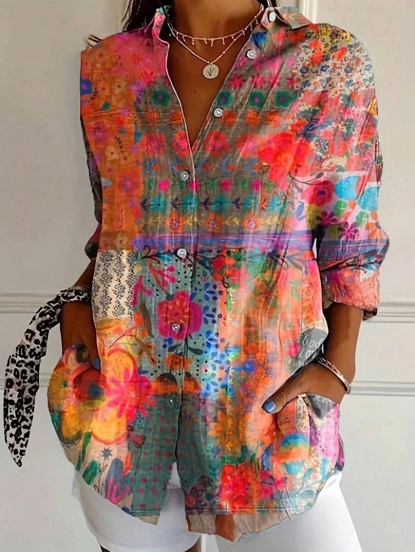 Vibrant Women's Blouse with Fun Floral Pattern