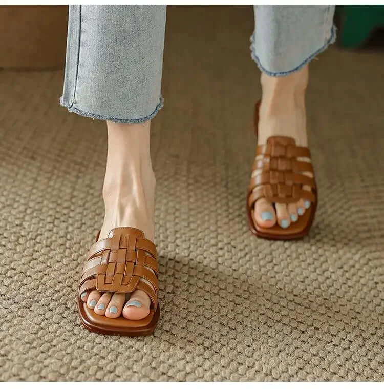 Women's Leather Flat Slides