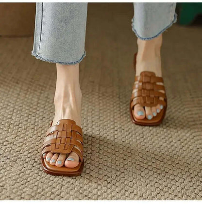 Women's Leather Flat Slides