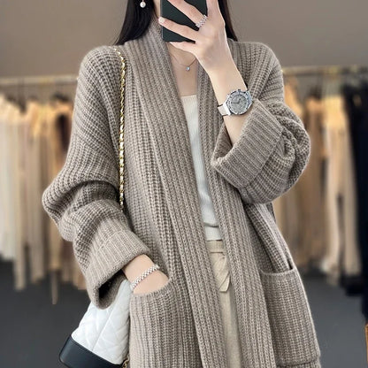 Women's Knit Cardigan Shawl Collar Wide Cuffs