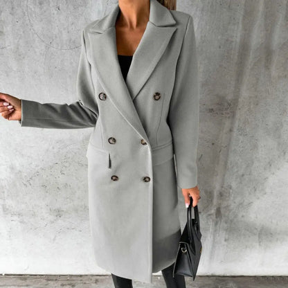 Women's Double-Breasted Trench Coat Long Button Cuffs Classic