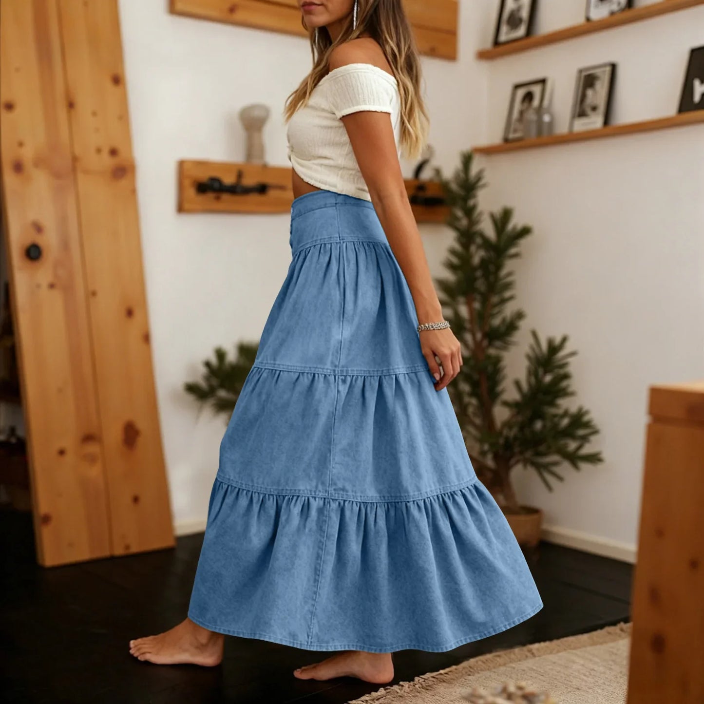 Women's Ruffle Denim Skirt