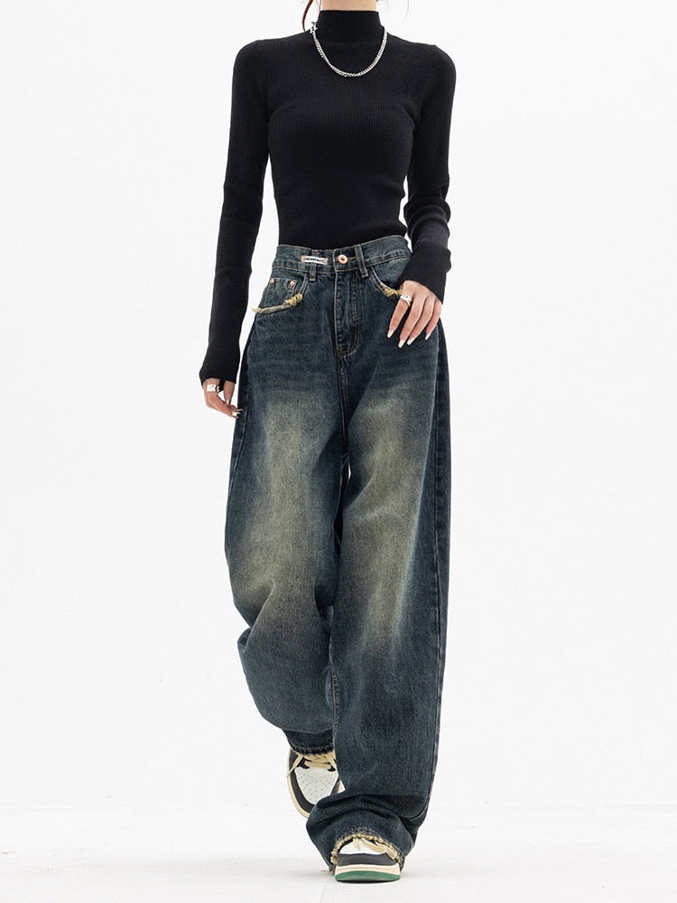Fashionable High Waist Wide Leg Women's Jeans - VibreMode