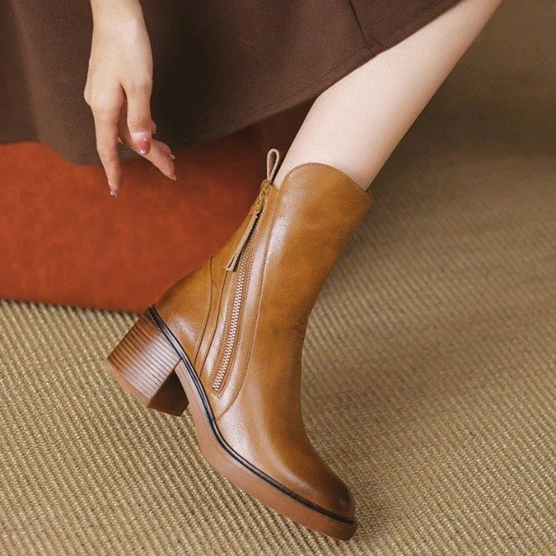 Women's Ankle Boots Zipper Block Heel