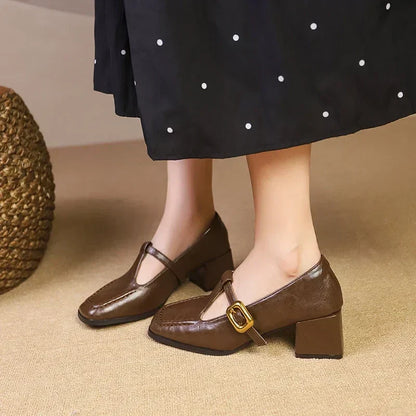 Classic Low Heel Mary Jane Shoes Gold Detail