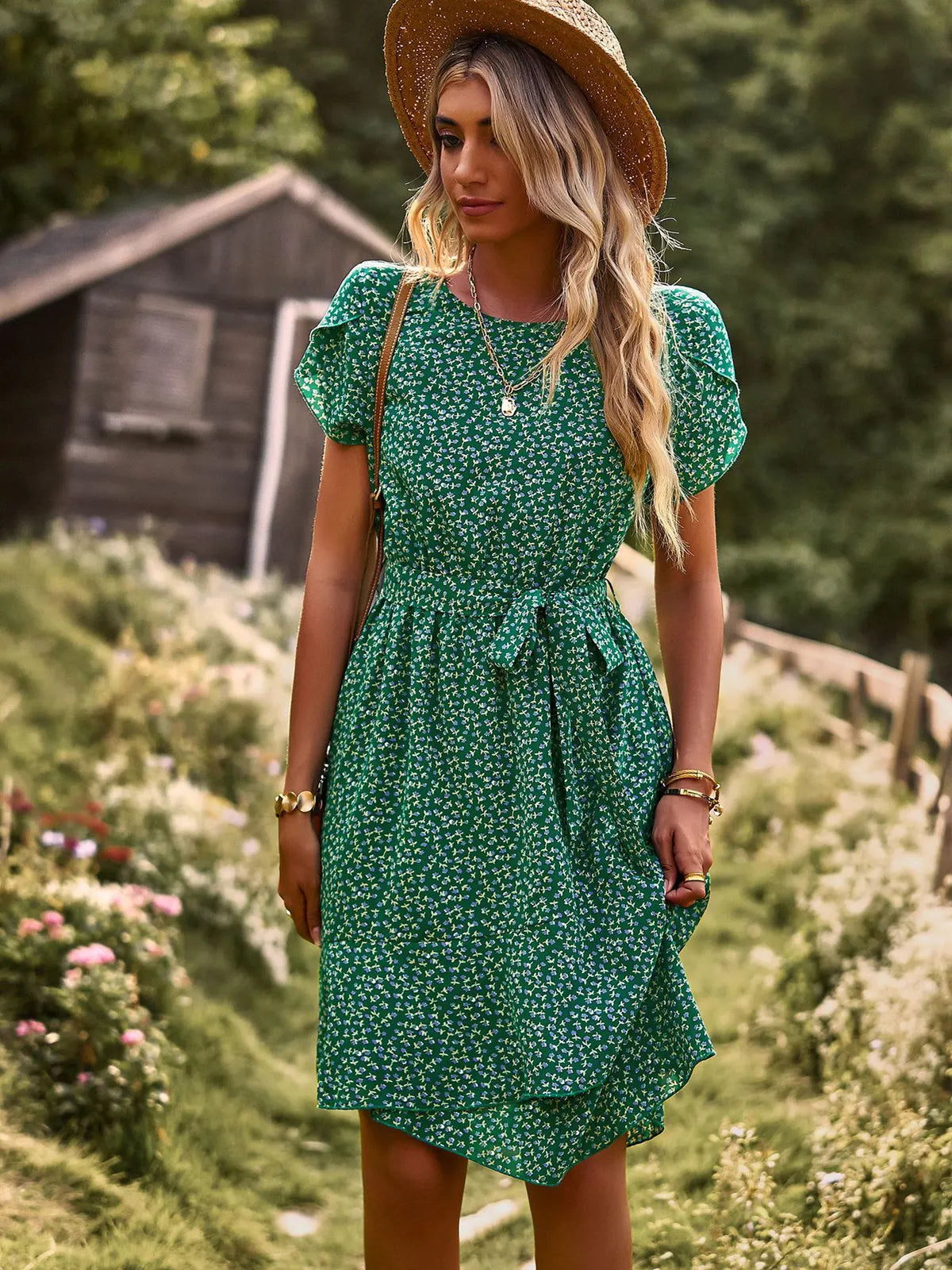 Women's Ruffle Dress Soft Flutter Sleeves