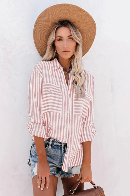 Chic Women's Lightweight Striped Shirt Blouse